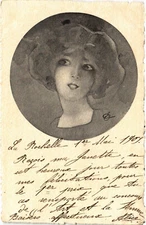 PC ARTIST SIGNED, GLAMOUR LADY PORTRAIT IN GREY, Vintage Postcard (b51082)