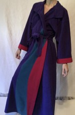 Vintage Vanity Fair USA Long Purple Teal Color Block Stripe Robe Sz L Belt