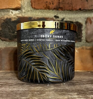 Ebony Sands Bath & Body Works 3 Wick Candle 14.5 Oz limited edition Reusable Lid