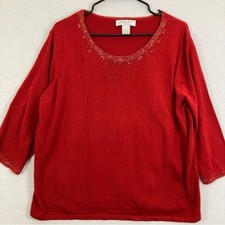 Vintage Judith Hart Red Beaded Soft Stretch Lightweight Sweater 1X