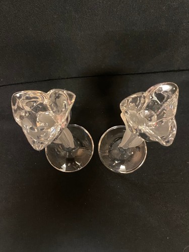 2 Nachtmann 24% Crystal Clear Frosted Tulip Candle Taper Holders Germany - Picture 9 of 9