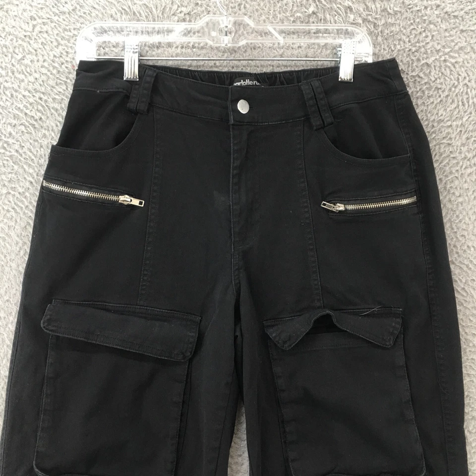 Charlotte Russe 工装牛仔裤女式大号(实际 31x31)黑色拉链门襟高腰 — 第 2/4 张图片