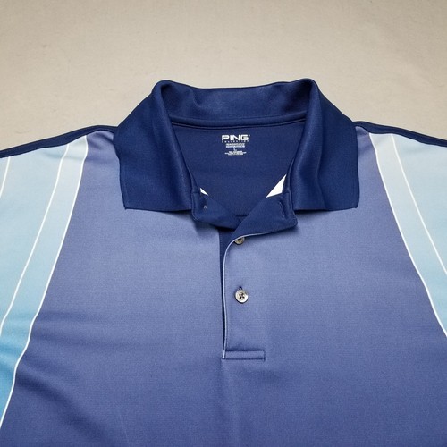 Ping Polo Shirt Men Size L Blue Short Sleeve Performance Stretch Tulsa Logo Golf - Picture 2 of 10