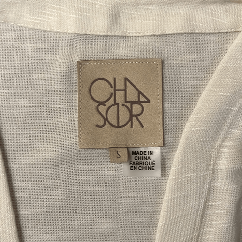 Top donna Chaser piccolo finto avvolgente spalle increspate minimalista panna morbido nuovo con etichette - Foto 6 di 8