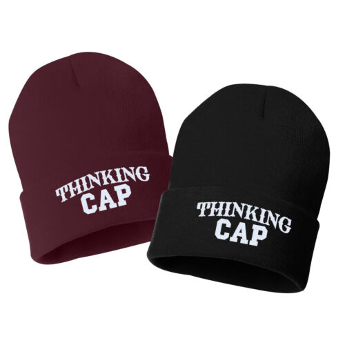 THINKING CAP Embroidered Cuffed Beanie Hat, Embroidered Gift, Winter Hat - 第 1/12 張圖片