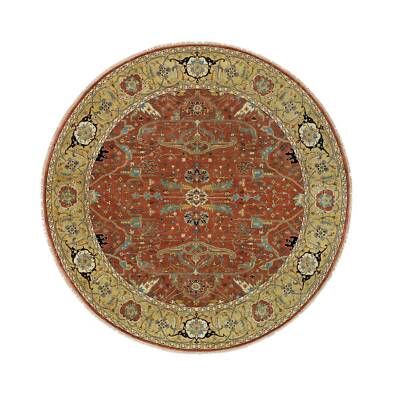 10'x10' Rust Red Fine Heris Re-Creation Wool Hand Knotted Round Rug R90117