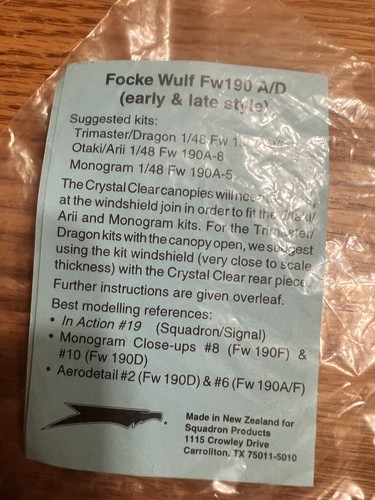MIB Squadron Ersatzvordächer für eine Focke Wulf Fw 190A/D im Maßstab 1/48 - Bild 3 von 3