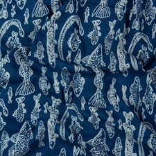 2.5 Yard Indigo Blue Cotton Hand Block Fish Print Beautiful Craft Sewing Fabric