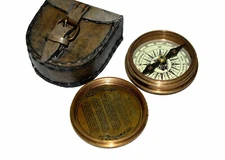 Nautical Brass Marine Pocket Compass With Leather Case Beautiful Working Item