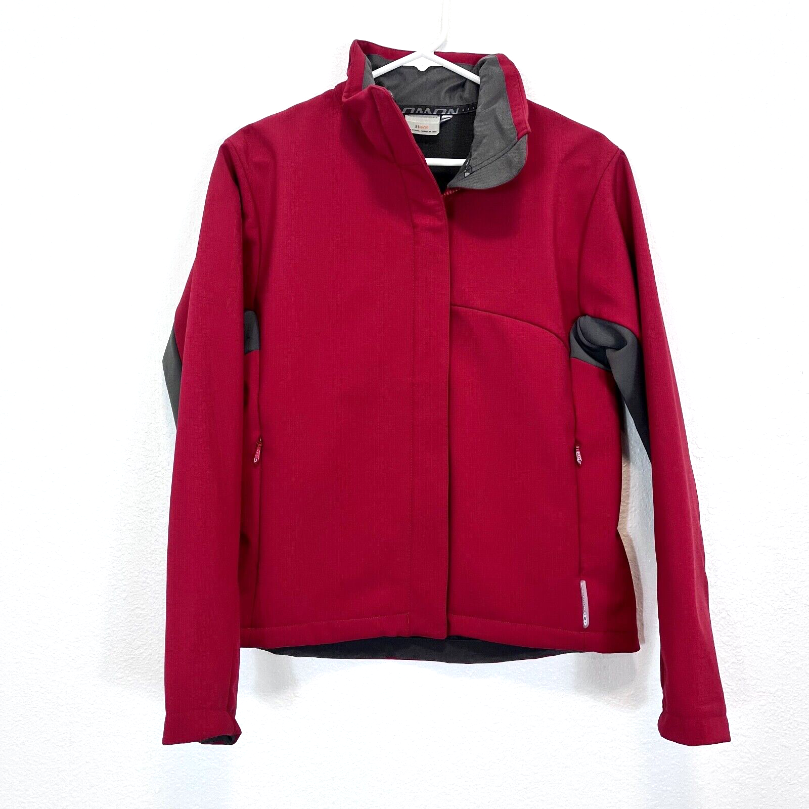 Giacca donna media vintage Salomon rossa pelle elegante sci invernale full zip
