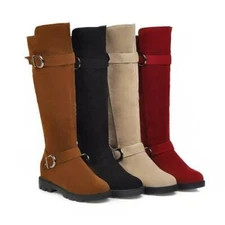 Womens Casual Round Toe Knee High Boots Riding Comfy Flats Shoes Size Motorcycle