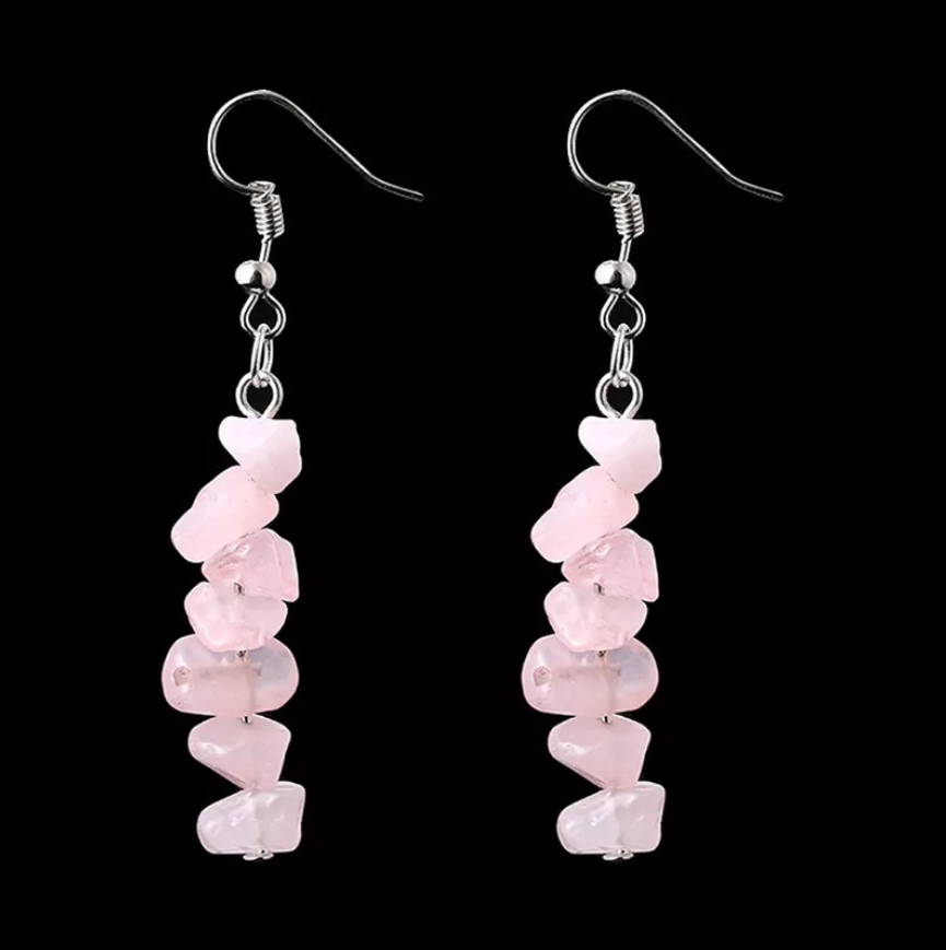 5-8mm Rose Quartz Irregular Gemstone Chip Gravel Dangle Hook