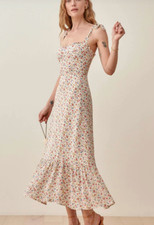 Reformation Nikita Dress Floral Midi Tie Strap Red White Blue Size 12