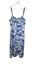 Loft Women Slip Dress Midi Sleeveles Lined Sweetheart Neck White Blue Size 6 NWT