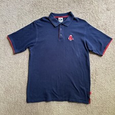 Majestic Polo Shirt Mens Large Red Sox Navy Blue Short Sleeve Collared