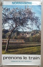 Oryg. Francuski plakat podróżny, S.N.C.F., prenons le train, podróże pociągiem, Normandia,`70