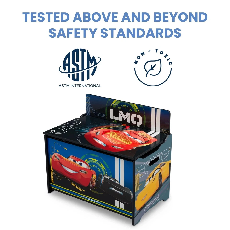 Disney Pixar Cars Deluxe Wooden Toy Box Storage Organizer For Children Kids NEW - Image 3 of 4