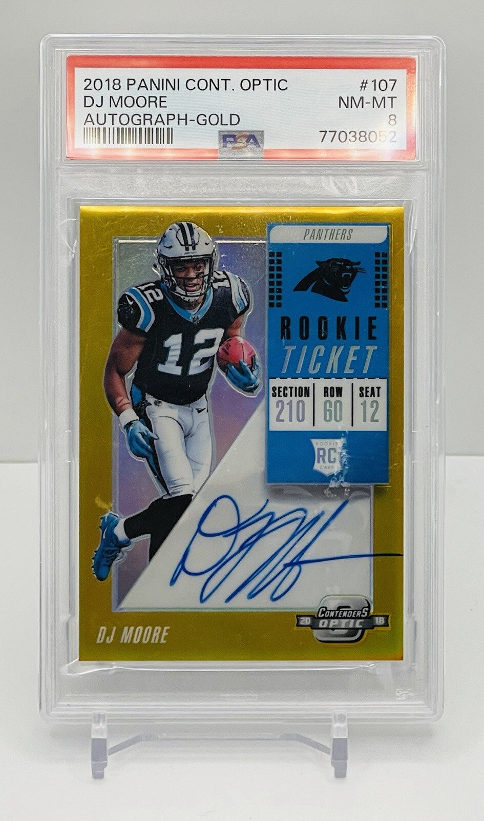 2018 Panini Contenders Optic DJ Moore Rookie Ticket Auto Gold /10 PSA 8 RC SSP