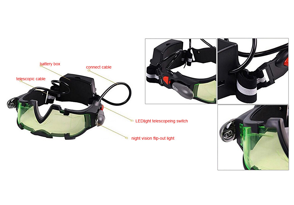 Adjustable LED Night Vision Goggles Eyeshield Glasses w/Flip Out Lights Outdoor