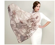 DX Floral Real Silk Scarf Grey Wrap Long Shawl 100% High Quality 180x110 DO15002