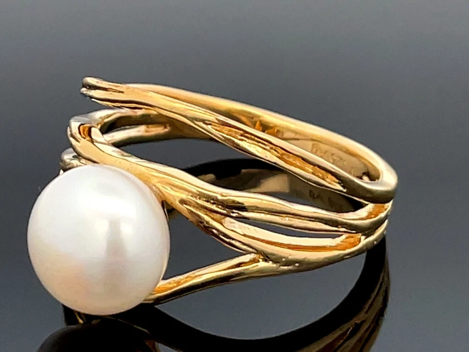 RING GR.17 (CA.53) 925/-SILBER VERGOLDET MIT MABE PERLE SCHMUCKJAGD - Bild 3 von 3