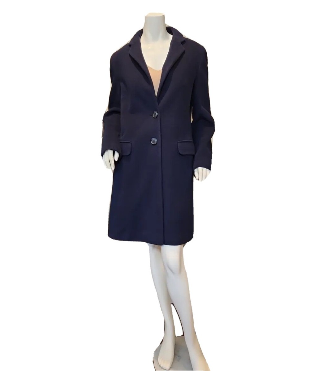 Vtg Helene Berman London Wool Cashmere blend Navy Coat Women's Sz M
