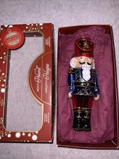 Max Glass Blown Glass Nutcracker Ornament 7" Handmade In Poland Blue Red NEW