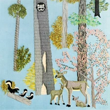 Vintage Crewel Embroidery Kit Deer Skunks Raccoon Ruth Castino Forest Animals