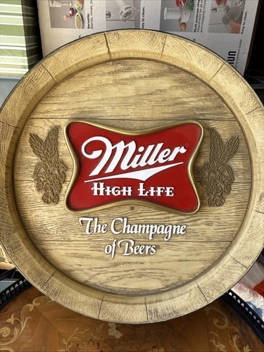 VTG  Miller High Life Barrel Sign 13.5” RED LOGO Man Cave Bar Keg Beer Sign USA