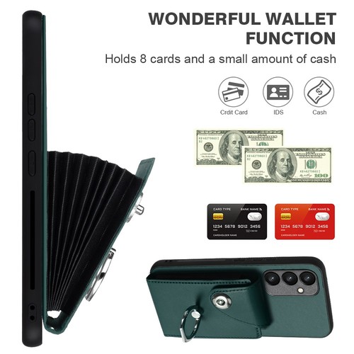 For Various Phone 7 Cards Pocket Leather Wallet Case Ring Holder Cover +Strap - Picture 4 of 6