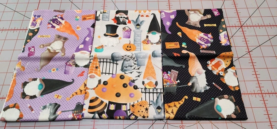 Paquete de tela de algodón acolchado, estampados de gnomos de fiesta de Halloween de 11-1/2 yardas, 5,5 yardas Foto 3 de 4