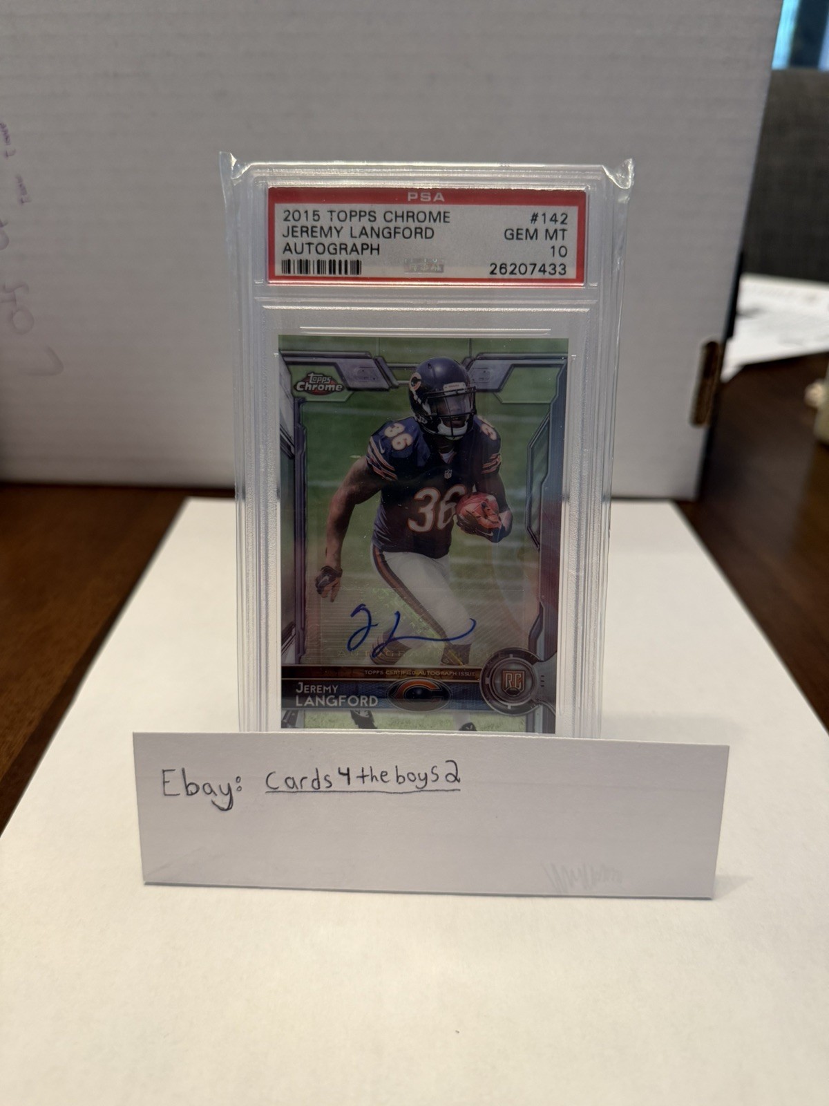 2015 Topps Chrome Jeremy Langford PSA 10 Autograph Auto #142 Rookie RC
