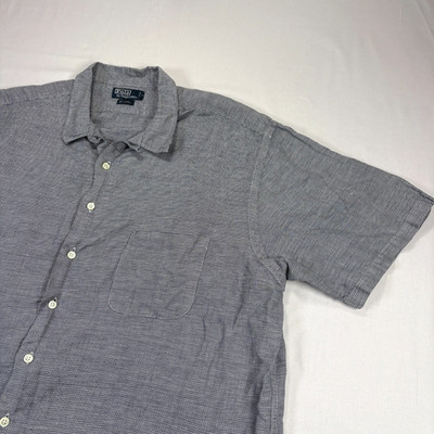 Vintage Polo Ralph Lauren Linen Shirt Mens 3XLT Tall Blue Button Up Loop Collar