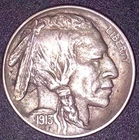 1913-D TYP 1 ,   BUFFALO NICKEL 5C ,HIGH GRADE HARD DATE , FULL HORN, SPLIT TAIL