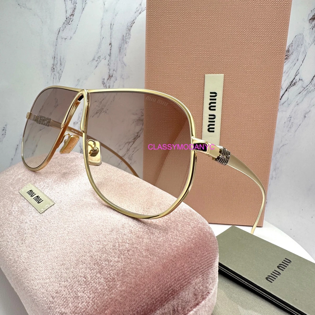 New Miu Miu MUA56S  5AK90L Gold Brown Women Sunglasses MUA 56S Miu Miu - MU A56S Sunglasses | Specs Collective main image 2