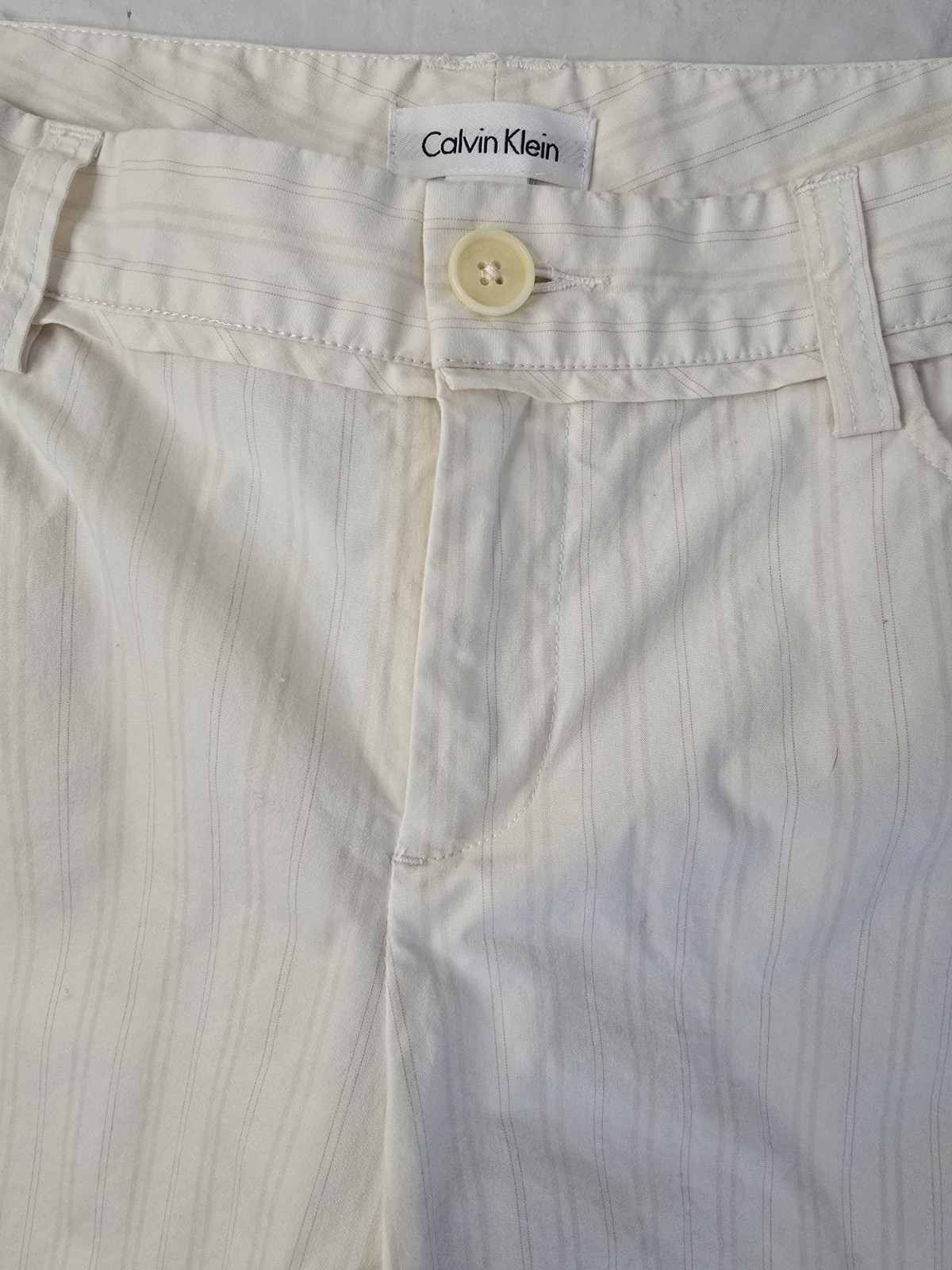 Calvin Klein Dress Pant Ivory Cream Pinstripe Dramatic Flared Leg Y2K Officewear thumbnail 6
