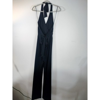 Cache Womens Black Halter Wide Leg Jumpsuit Size S Wrap V-Neck Formal Evening