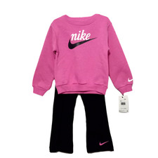 NWT Nike Girls 4 Sweatshirt Leggings Set Pink Black Fleece Long Sleeve Outfit