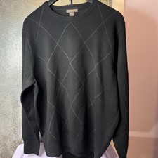 Dockers Crew Neck Sweater Men's LG Dark Gray Pullover Diamond Pattern