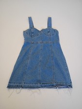 Forever 21 Size S Denim Bustier Tank Top Dress Frayed Hem Mini Blue With Zipper