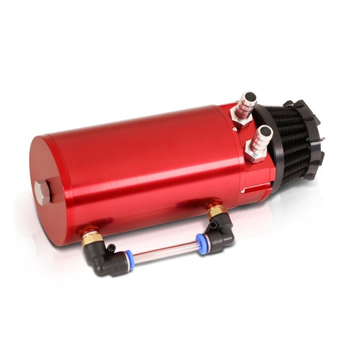 Aluminum Oil Catch Can Reservoir Tank w/Breather Filter Baffled Red 140ml - Picture 2 of 8