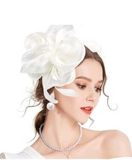 4 Piece Fascinator Hat Women Tea Party Derby Hat Feather Necklace Gloves Earring