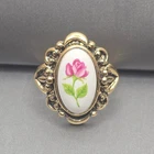 VTG Avon Porcelain Rose Ring Size 6 Gold Tone Floral Oval Cutout Design