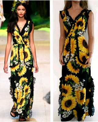 Dolce & Gabbana Runway SS2017 Floral Sunflowers Print Lace Trim Maxi Dress IT38 | eBay Dolce & Gabbana Runway SS2017 Floral Sunflowers Print Lace Trim Maxi Dress IT38 | eBay