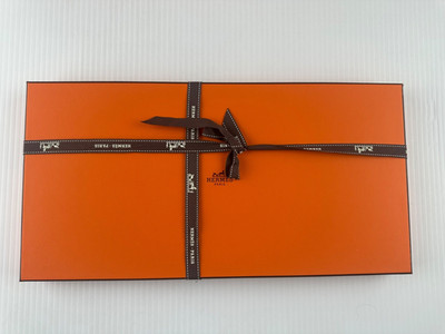 HERMES Empty Long Gift Box 14.5 x 7.25  x1   w/ Tissue Paper &  Ribbon