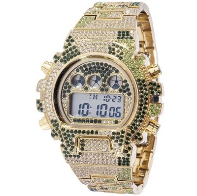 Activa X Invicta Men s Digital Iced Out Watch, 51 mm, Gold With Crystals