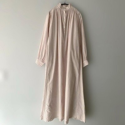 TEN RON HERMAN Striped Kaftan Long Dress Band Collar Gathered Maxi Free Size F/S