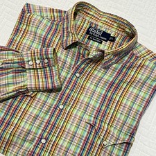 Vintage Polo Ralph Lauren Shirt Mens Large Colorful Plaid Pearl Snap RL Western