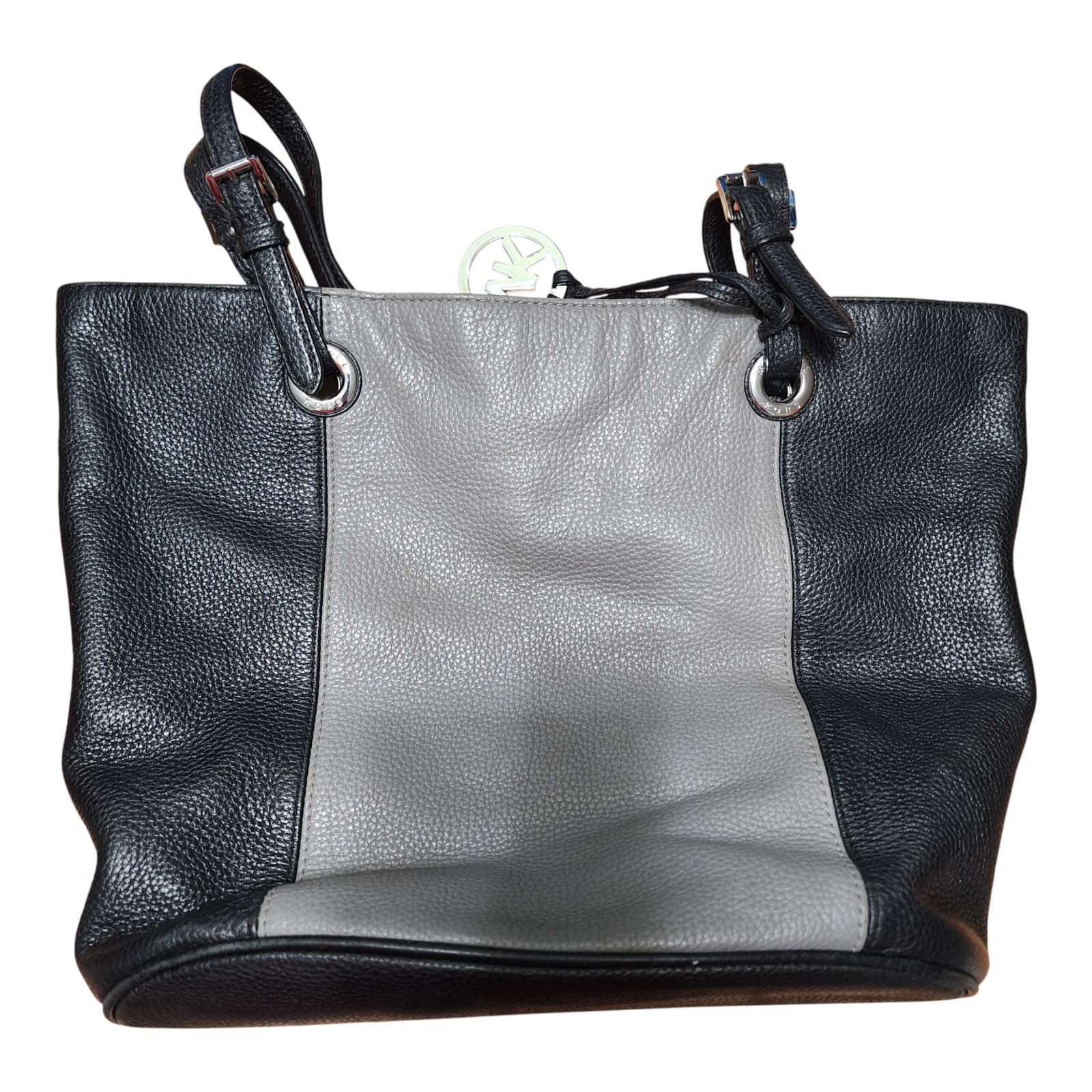 Michael Kors Jet Set Large Leather Tote Black Gray Pebbled Silver Accent 14x11x5 — image 4