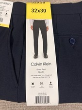 Calvin Klein Men s Slim Fit Dress Pants Gray 32x30 Stretch Navy Blue NWT